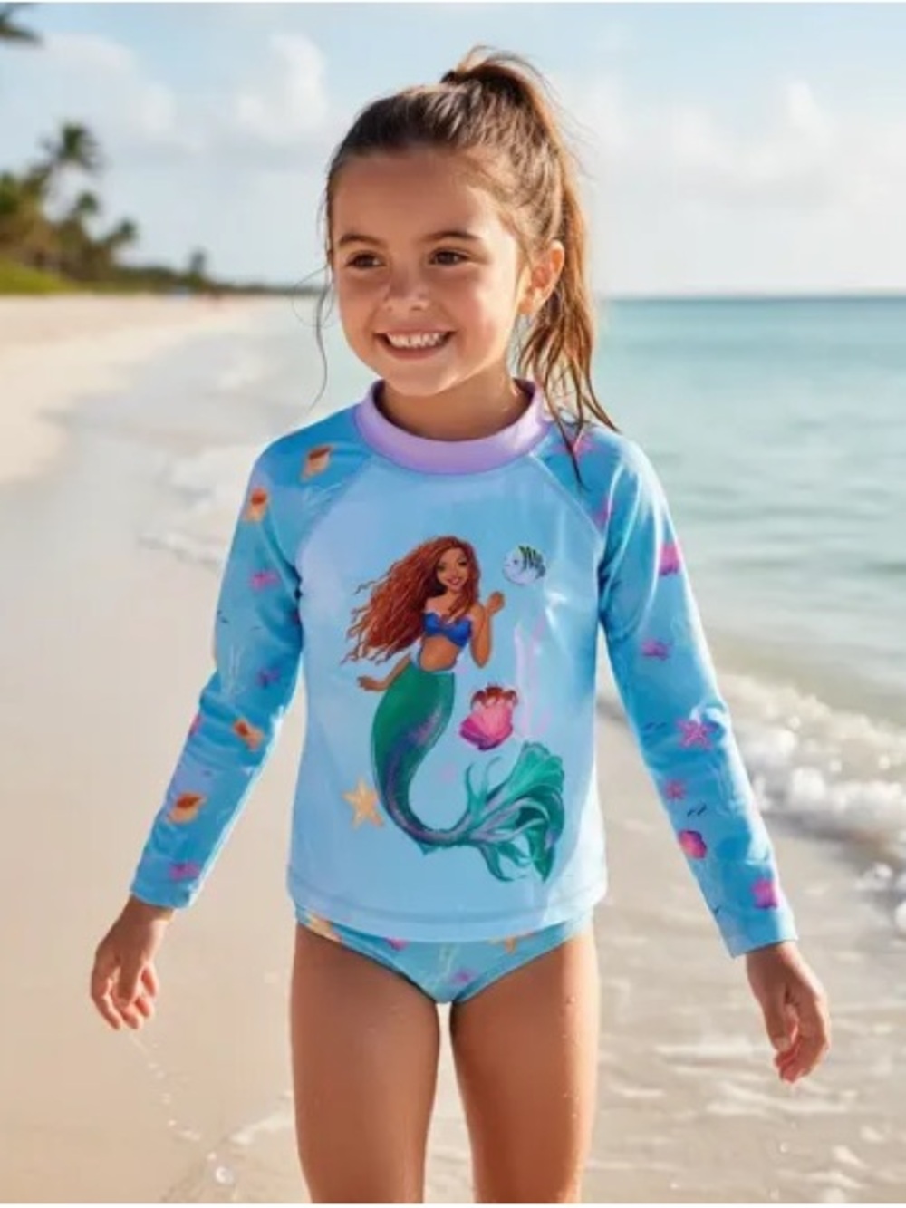 Disney Light Blue & Purple Mermaid  2 pc Rash Guard Swim Set